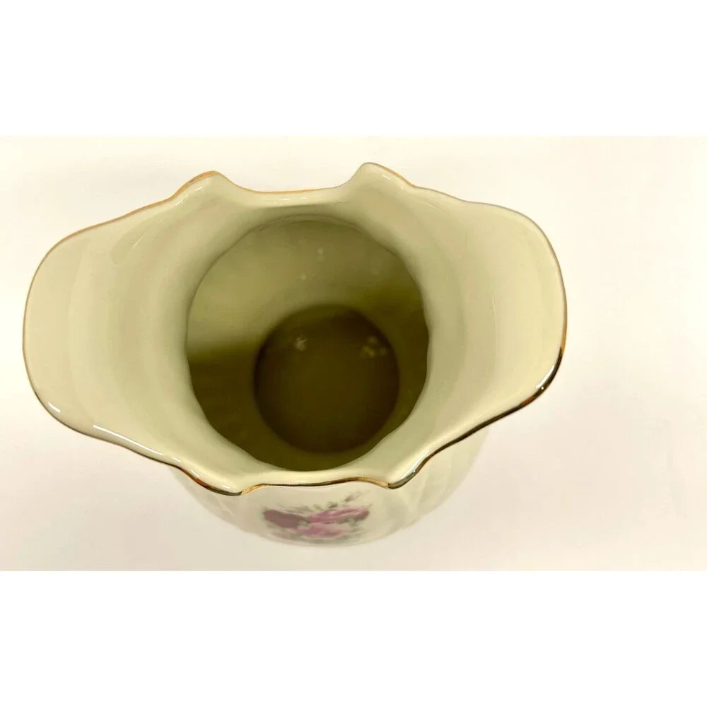 Vintage Formalities Baum Bros Victorian Rose Porcelain Vase Gold Trim 7.5